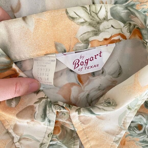 Vintage By Bogart of Texas Size 14 Floral Women's Blouse Pointy Collar Peachy - Picture 10 of 10